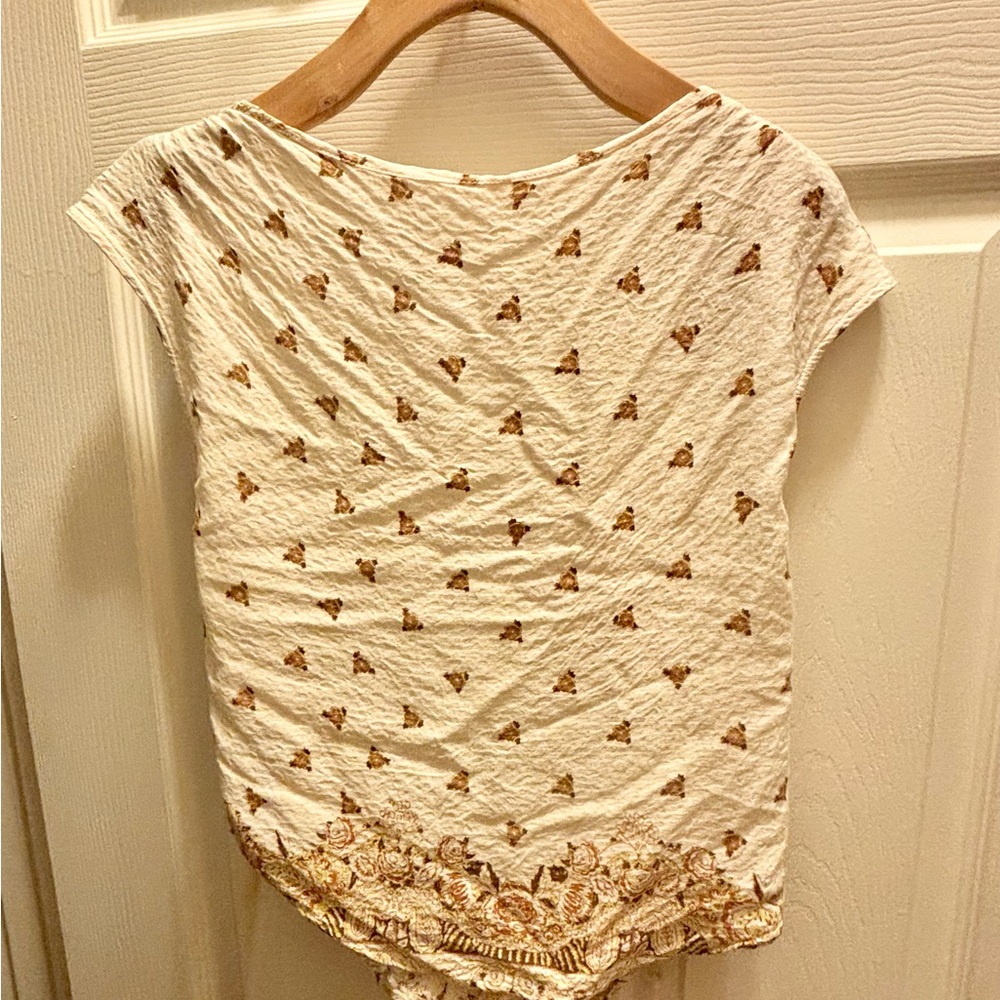 Free People Floral Print Cream Top